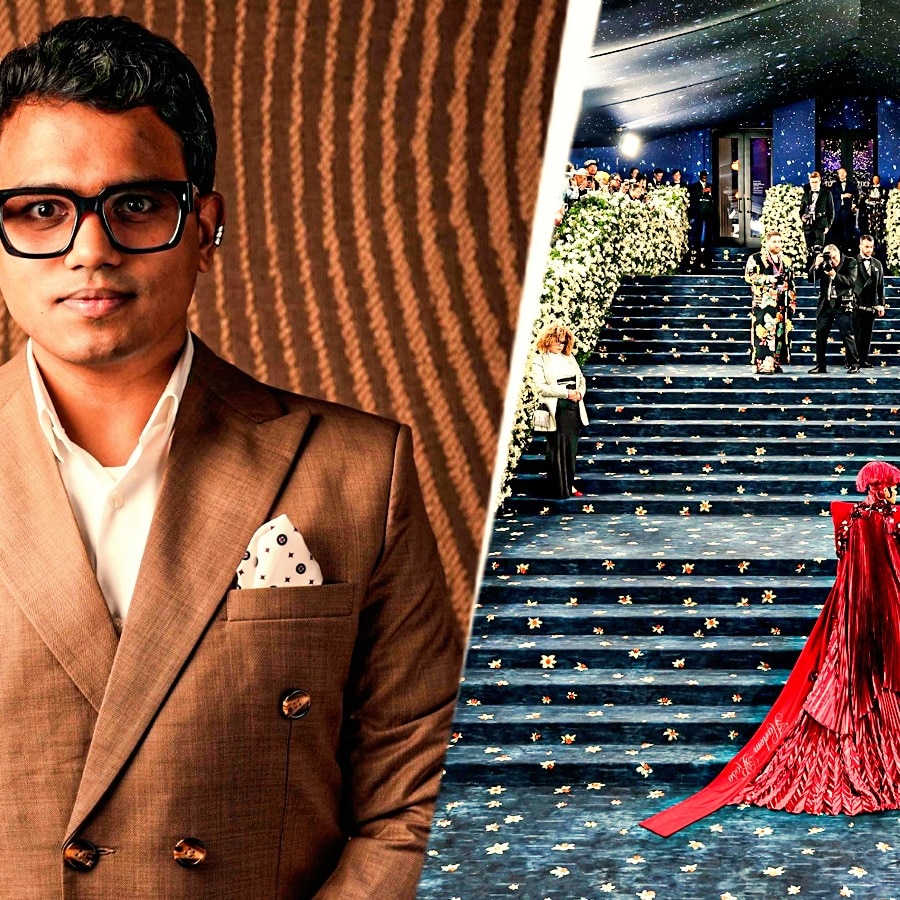 Sivan Santhosh's (R) company weaves the Met Gala carpet for the fourth time (L: Met Gala carpet 2025/Getty)