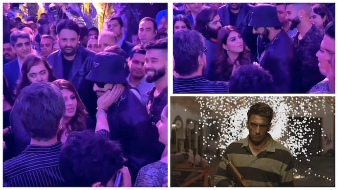 Shahrukh Khan (left) welcoming Ranveer Singh (right) at an event in Mumbai. Cheeky friend: Shah Rukh's warm behavior towards Ranveer Singh wins the hearts of fans. watch video