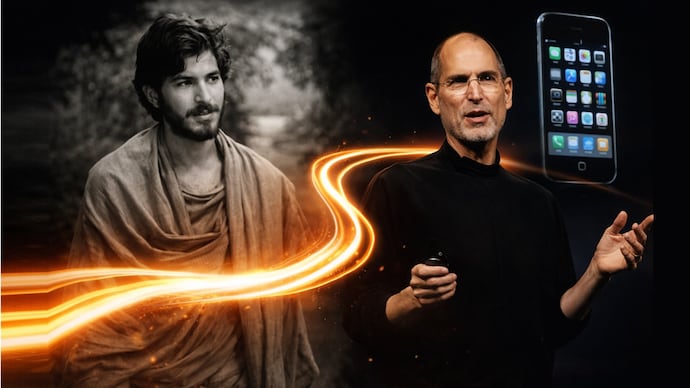 Before building Apple, Steve Jobs travelled to India in 1974, searching for meaning. (AI-generated image) Steve Jobs in India: The barefoot journey that shaped Apple’s future