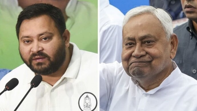 Tejashwi Yadav (left) said BJP selected a chief minister while dumping an elected chief minister in Nitish Kumar. (File photo) Tejashwi Yadav