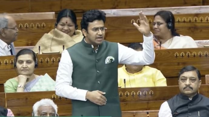 Tejasvi Surya slams Opposition on delimitation logic (Photo: Sansad TV)