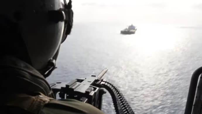The US military has released video showing forces enforcing a naval blockade around Iranian ports. (Screengrab: @CENTCOM/X)