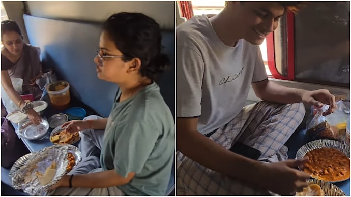 A video of a family eatimg snacks in a train has gone viral on Instagram. train