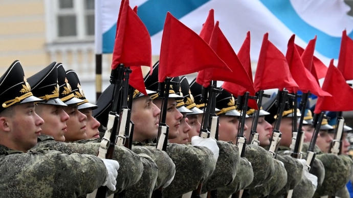 Troops rehearsing in St Petersburg for this year’s Victory Day military parade. (AFP) Troops rehearsing in St Petersburg for this year’s Victory Day military parade. (AFP)