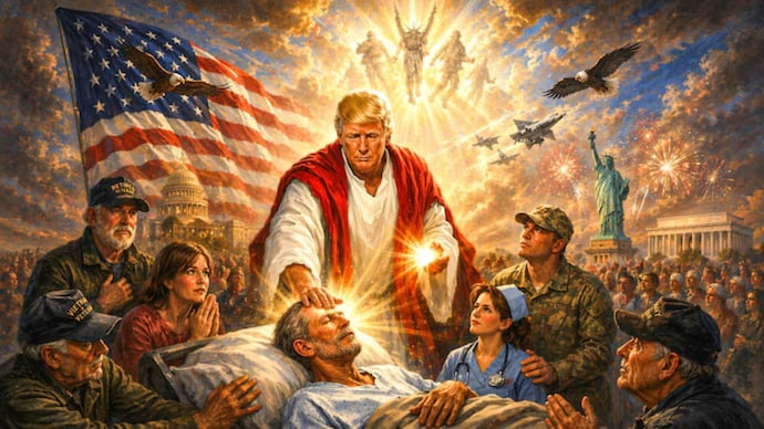 In a now deleted post, Trump appeared draped in robes, surrounded by divine light. (Photo: X) In a now deleted post, Trump appeared draped in robes, surrounded by divine light