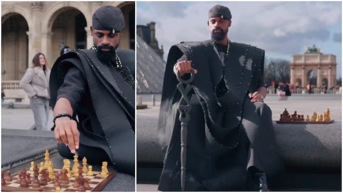 Tunde Onakoya plays chess at Louvre in traditional attire (Photos: @Tunde_OD/X) Tunde Onakoya plays chess at Louvre in traditional attire