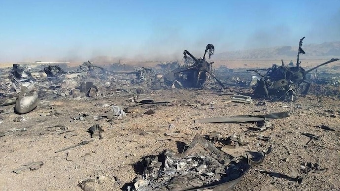 Photos purporting to show US aircraft destroyed during the US mission to find a stranded airman in Iran. (Reuters)