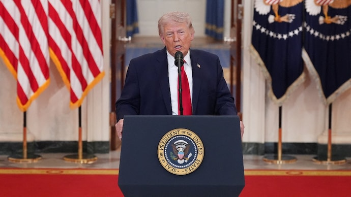 US President Donald Trump delivers an address to the nation about the Iran war at the White House in Washington. (Photo: Reuters) US President Donald Trump delivers an address to the nation about the Iran war at the White House in Washington. (Photo: Reuters)