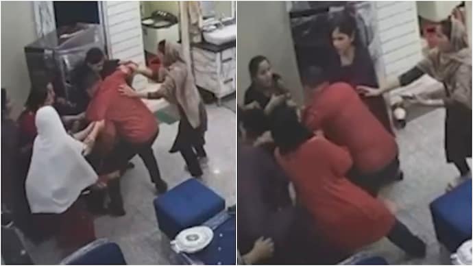 A CCTV video has gone viral that shows women beating up a man inside their Moradabad home. uttar pradesh