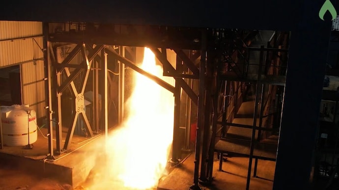 A screengrab of the Agnikul Cosmos test. (Photo: X/Screengrab) Watch: Agnikul Cosmos fires 3D-printed Agnite rocket engine in 77-second test