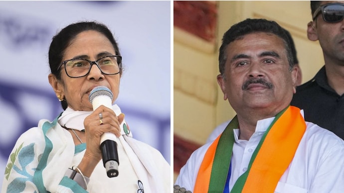 Mamata Banerjee and Suvendu Adhikari supporters clash in Bhabanipur. (Photo: PTI) mamata banerjee suvendu adhikari