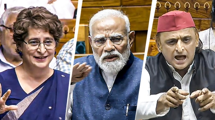 Priyanka Gandhi, PM Narendra Modi and Akhilesh Yadav in Lok Sabha during debate on Women's Reservation Bill women reservation bill
