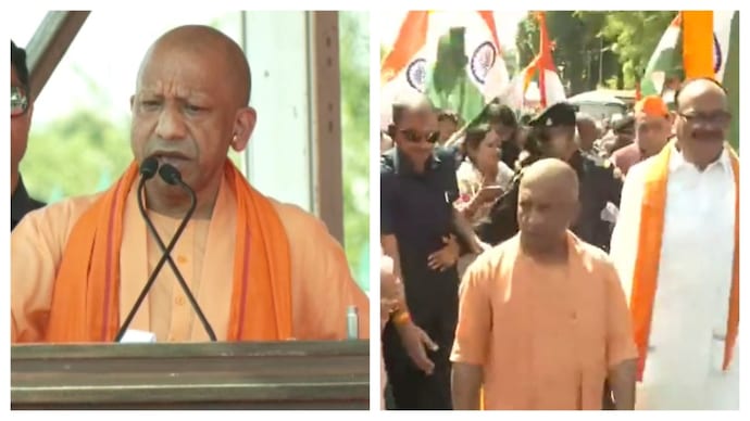 Uttar Pradesh Chief Minister addressed a gathering after the protest march in Lucknow. (Screengrabs/ANI) Yogi Adityanath