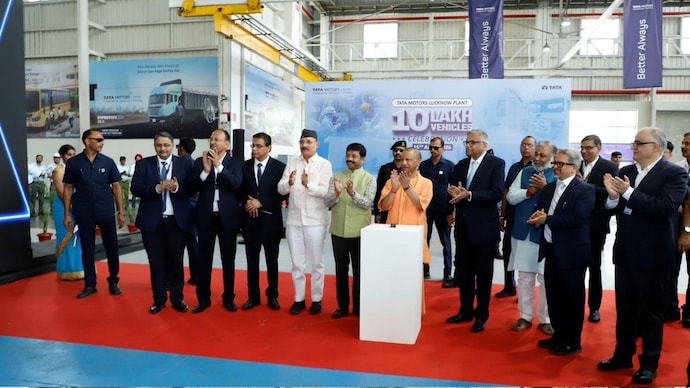 Yogi Adityanath at the Tata Steel plant in Lucknow
