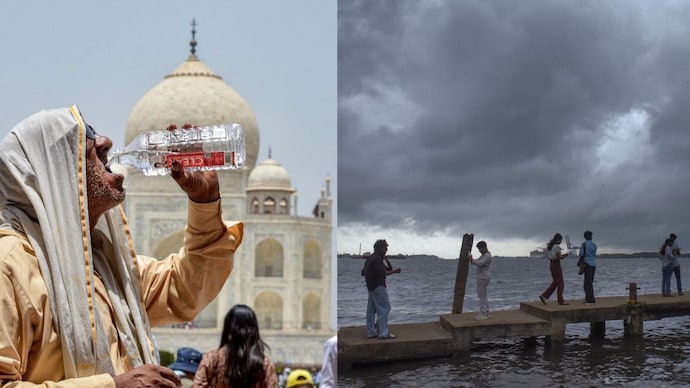 A tourist drinks water from a bottle to stay hydrated during a severe summer heatwave; Dark clouds form over the coastal tracks of Kerala. (Photo: PTI) A tourist drinks water from a bottle to stay hydrated during a severe summer heatwave; Dark clouds form over the coastal tracks of Kerala. (Photo: PTI)