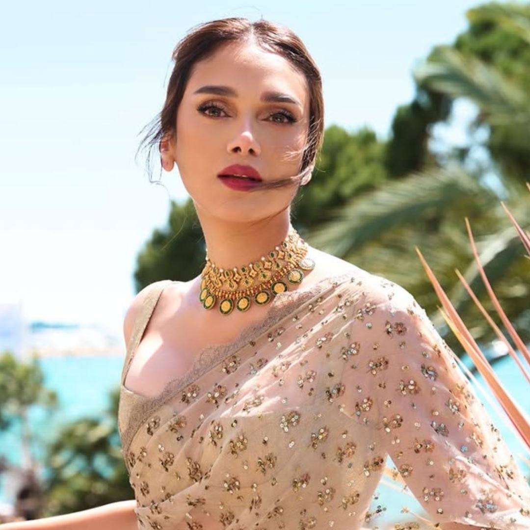 Aditi Rao Hydari stuns in Chaarbagh-inspired champagne silk saree at Cannes