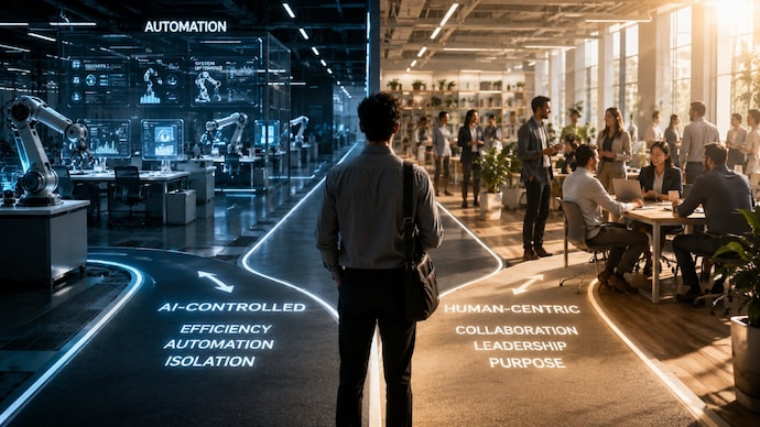 LinkedIn Talent Velocity Report 2026 shows hiring is changing fast. Human skills are rising even as AI grows, job titles are fading, and companies are rethinking hiring due to skill gaps and rising AI costs. (AI-generated image) AI hiring trends 2026: Skills over job titles and degrees, says LinkedIn report
