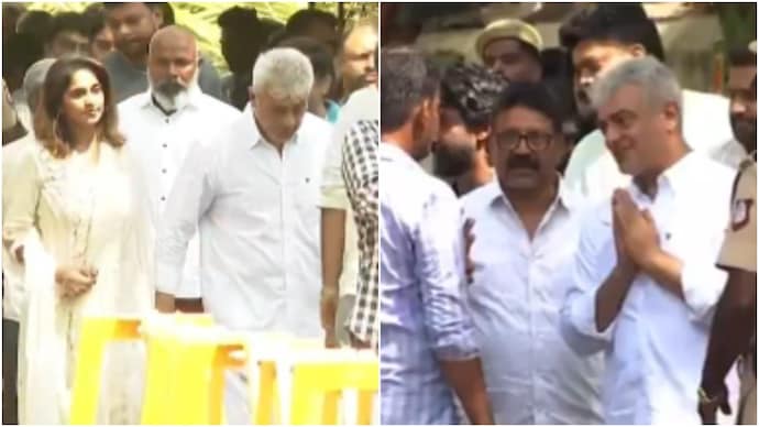 Ajit Kumar's wife Shalini was also seen with him at Mohini Mani's funeral. (Credit: X) Ajit Kumar