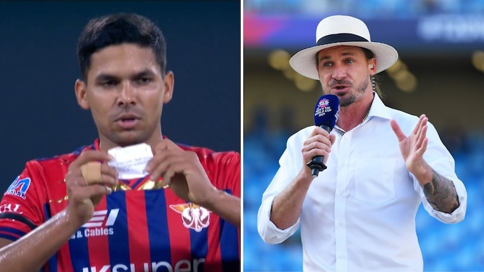 Akash's celebration wasn't trendy enough for Steyn (Courtesy: video screeengrab from JioHotstar/Getty) Akash Singh, Dale Steyn