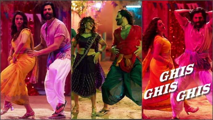 Akshay Kumar and Akshara Singh in the scene of the new song Ghis Ghis Ghis from Welcome to the Jungle. Akshay Kumar, Akshara Singh