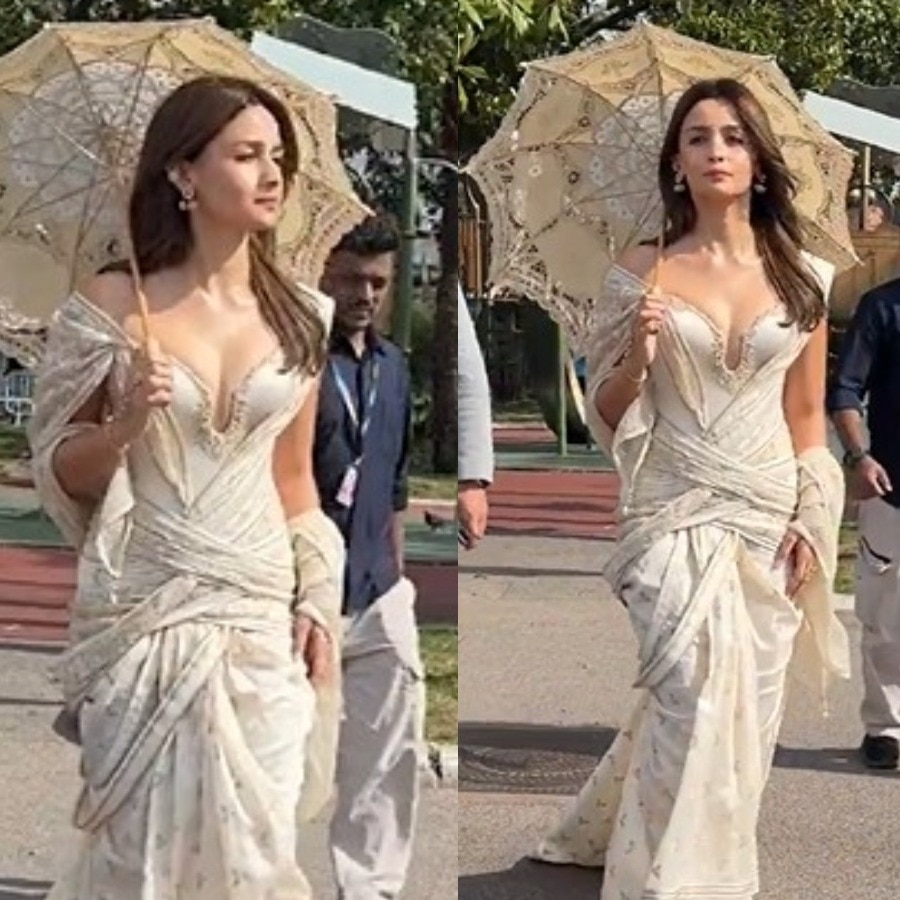 Alia Bhatt gives saree a Cannes twist in new ivory-umbrella look. Watch