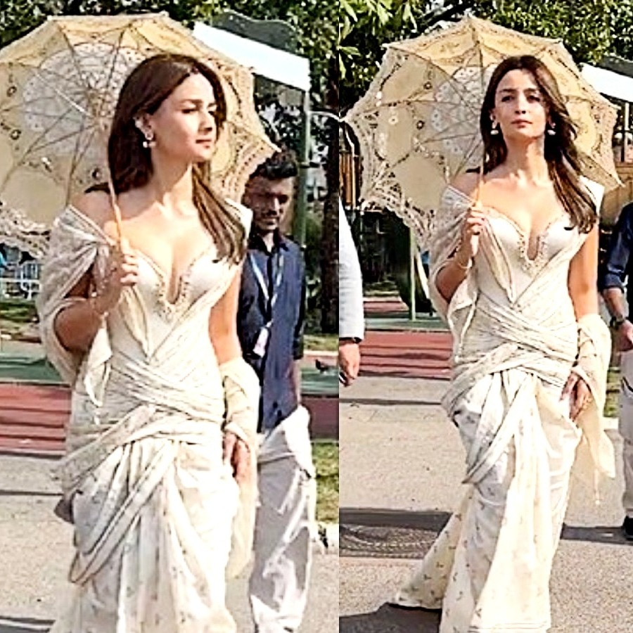Alia Bhatt gives saree a Cannes twist in new ivory-umbrella look. Watch