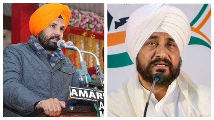 Punjab Congress chief Amrinder Singh Raja Warring (left) and former Chief Minister Charanjit Singh Channi were involved in a heated exchnage during the meeting. (File photo) Amrinder Singh Raja Warring, Charanjit Singh Channi