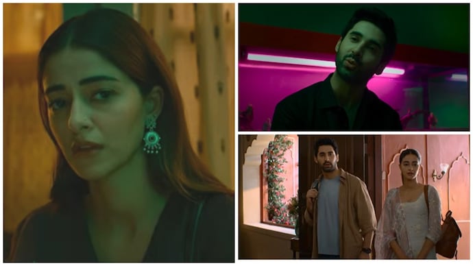 Ananya Panday (left and bottom right) and Lakshya (top right). (Credit: YouTube/ Dharma Productions) Ananya Panday-Lakshya’s Chand Mera Dil trailer hints at a modern, toxic love story