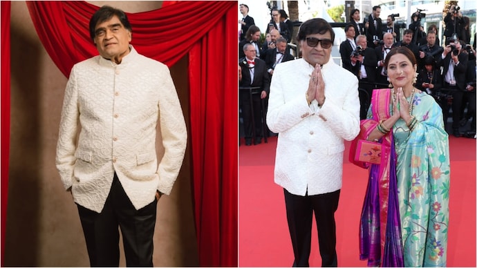 Ashok Saraf (left) with his wife Nivedita (right) at the Cannes Film Festival. (Credit: Instagram/@ashoksaraf_official, Getty Images) Ashok Saraf, Nivedita