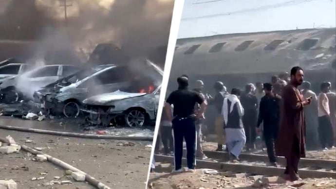 The blast triggered a fire close to the railway track near Chaman Phatak in Quetta. (Images: Social media) Pak train blast