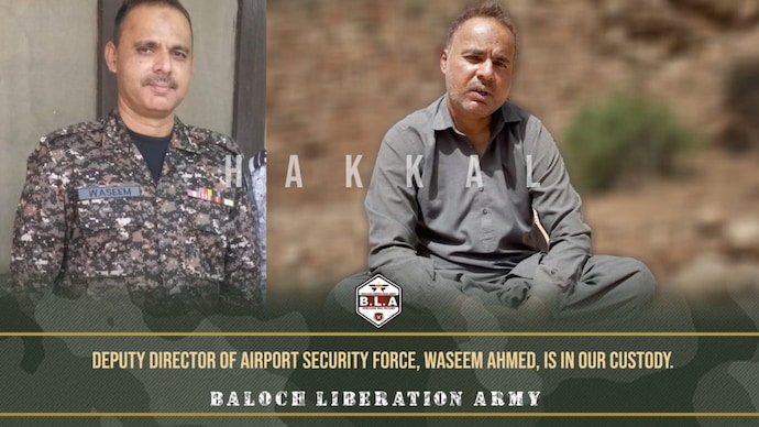 Senior Pakistan Airport Security Force officer Wasim Ahmed purportedly in BLA custody. (Photo: BLA) Baloch Liberation Army