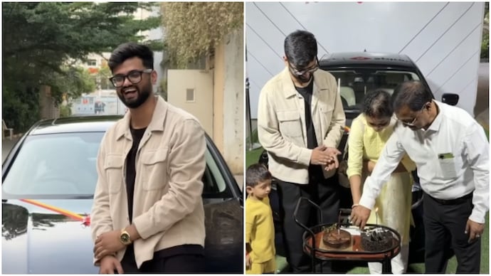 Bengaluru techie manifests owning BMW at 26, finally drives one home in viral video (Photos: Ishan Dutta/LinkedIn) Bengaluru techie manifests owning BMW at 26, finally drives one home in viral video
