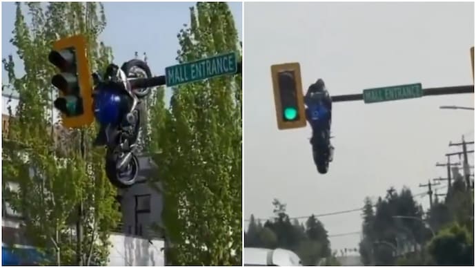 A video showing a bike danging at a signal post in Canada has gone viral. (Photo: X) bike