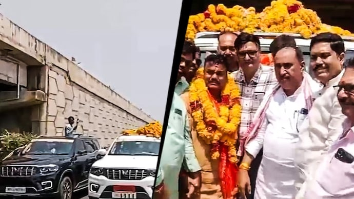 BJP leader Saubhagya Singh Thakur travelled from Ujjain to Bhopal on Monday to formally take charge as chairman of the Madhya Pradesh Textbook Corporation. (Screen grab)