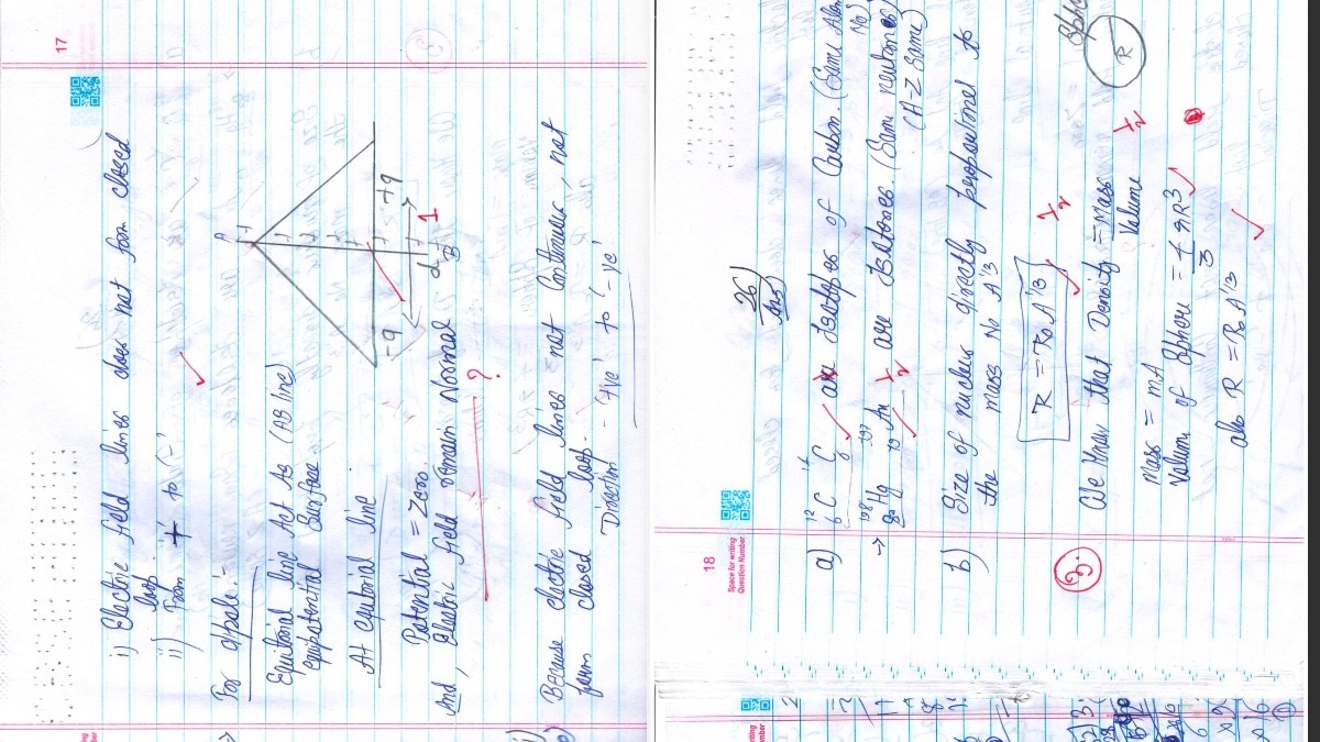 CBSE answer sheet row: Whose copy did Vedanta and Sanjana have?
