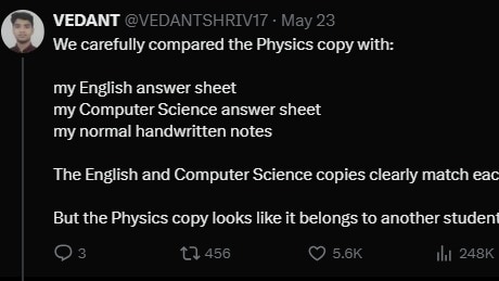 CBSE reaches out to Class 12 student after viral post on answer sheet mismatch