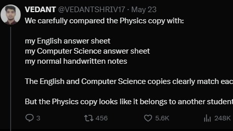 CBSE reaches out to Class 12 student after viral post on answer sheet mismatch CBSE reaches out to Class 12 student after viral post on answer sheet mismatch