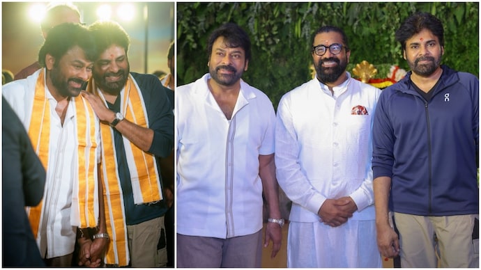 Pawan Kalyan attends Chiranjeevi, director Bobby Kolli's film launch. Chiranjeevi Mega158
