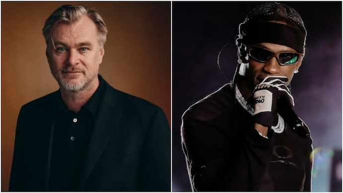 Christopher Nolan (left) defends the casting of Travis Scott (right) in The Odyssey. (Instagram/@christophernolann @traviscott) christopher nolan
