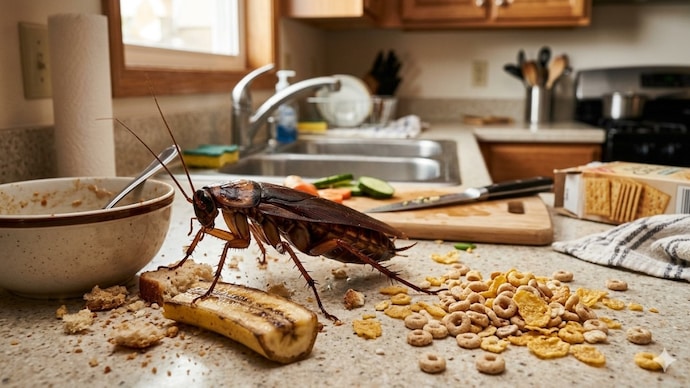 A simple mix of baking soda and sugar is presented as a free way to tackle cockroaches at home. Ants usually come in search of sweets or food scraps. (AI Generated Image)