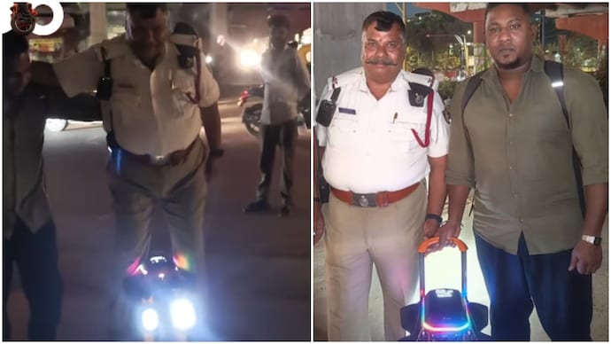 Some Bengaluru traffic constables were in for a treat after they stopped a man on a unique vehicle. (Photo: Instagram) cops