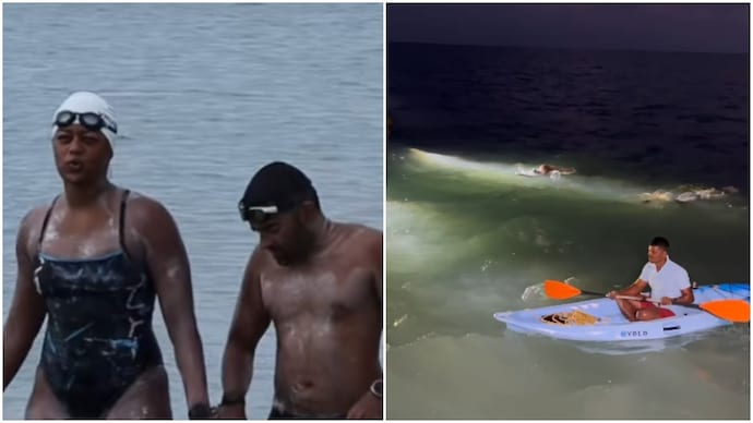 A couple from Bengaluru completed a tedious swim to Sri Lanka in 10 hours. (Photo: Instagram) couple swimmer