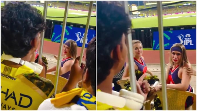 CSK fan comments on GT cheerleader’s appearance, her savage reply goes viral (Photos: @CricketValence/X) CSK fan comments on GT cheerleader’s appearance, her savage reply goes viral