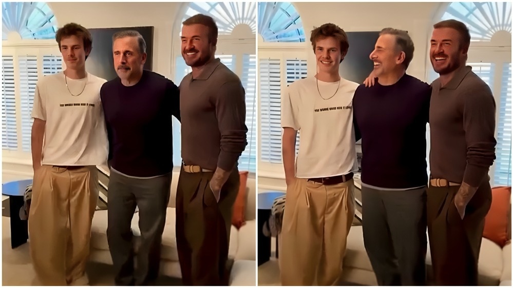 David Beckham's Son Cruz Has a Total Michael Scott Fanboy Moment With Steve Carell
