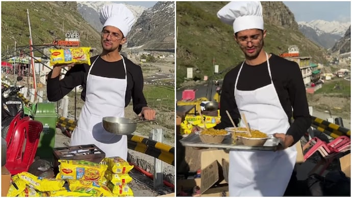 Delhi man sells Maggi for Rs 100 in mountains, here's how much he earned in a day (Photos: @devanshtyagi_/Instagram) Delhi man sells Maggi for Rs 100 in mountains, here's how much he earned in a day