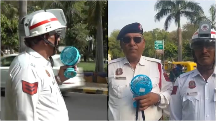 Delhi and UP traffic police have resorted to special helmets to beat the heat. delhi police