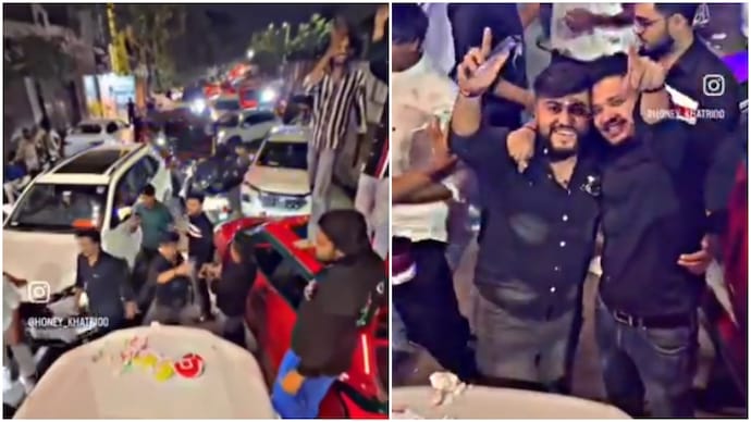 A video showing a group of men blocking a busy Delhi road for a birthday bash has gone viral. (Photo: X) delhi road