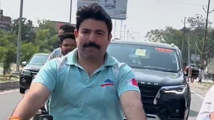 Deoria BJP MLA Shalabh Mani Tripathi gets challan after viral video of helmetless bullet ride Deoria BJP MLA Shalabh Mani Tripathi gets challan after viral video of helmetless bullet ride