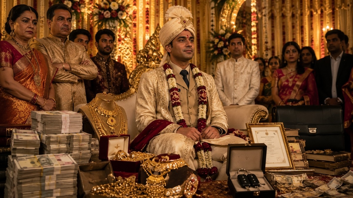 Dowry may be illegal in India, but unofficial “rates” linked to education and jobs still survive. From IAS officers to IIT graduates, groom value often rises with degrees and salaries. (AI-generated image) Dowry in India: How education and government jobs affect dowry demands