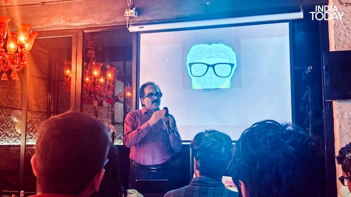 Dr S Somanath, former Isro chief, addresses a packed bar at Pint of Science 2026, Delhi. The man who landed India on the Moon had a lot to say. (Photo: Radifah Kabir/India Today) Dr S Somanath, former Isro chief, addresses a packed bar at Pint of Science 2026, Delhi. The man who landed India on the Moon had a lot to say. (Photo: Radifah Kabir/India Today)